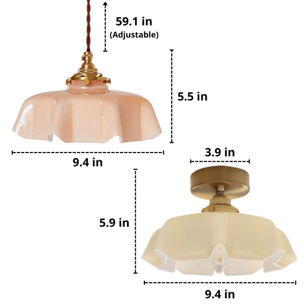 Abmessungen der Pendelleuchte aus drapiertem Glas