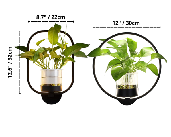 Abmessungen der LED-Wandleuchte mit Efeu-Pflanzgefäß