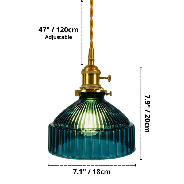 Abmessungen der rustikalen Pendelleuchte im Landhausstil aus strukturiertem Glas