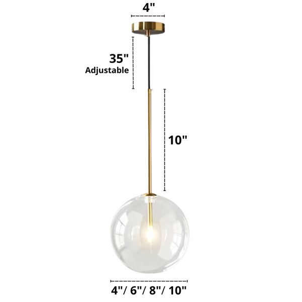 Minimalistische moderne Pendelleuchten aus Glaskugel – Abmessungen