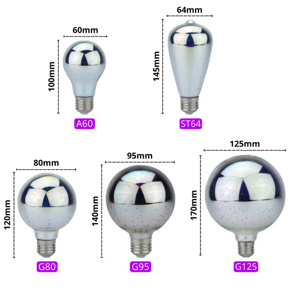 Abmessungen der Galaxy LED-Glühbirnen