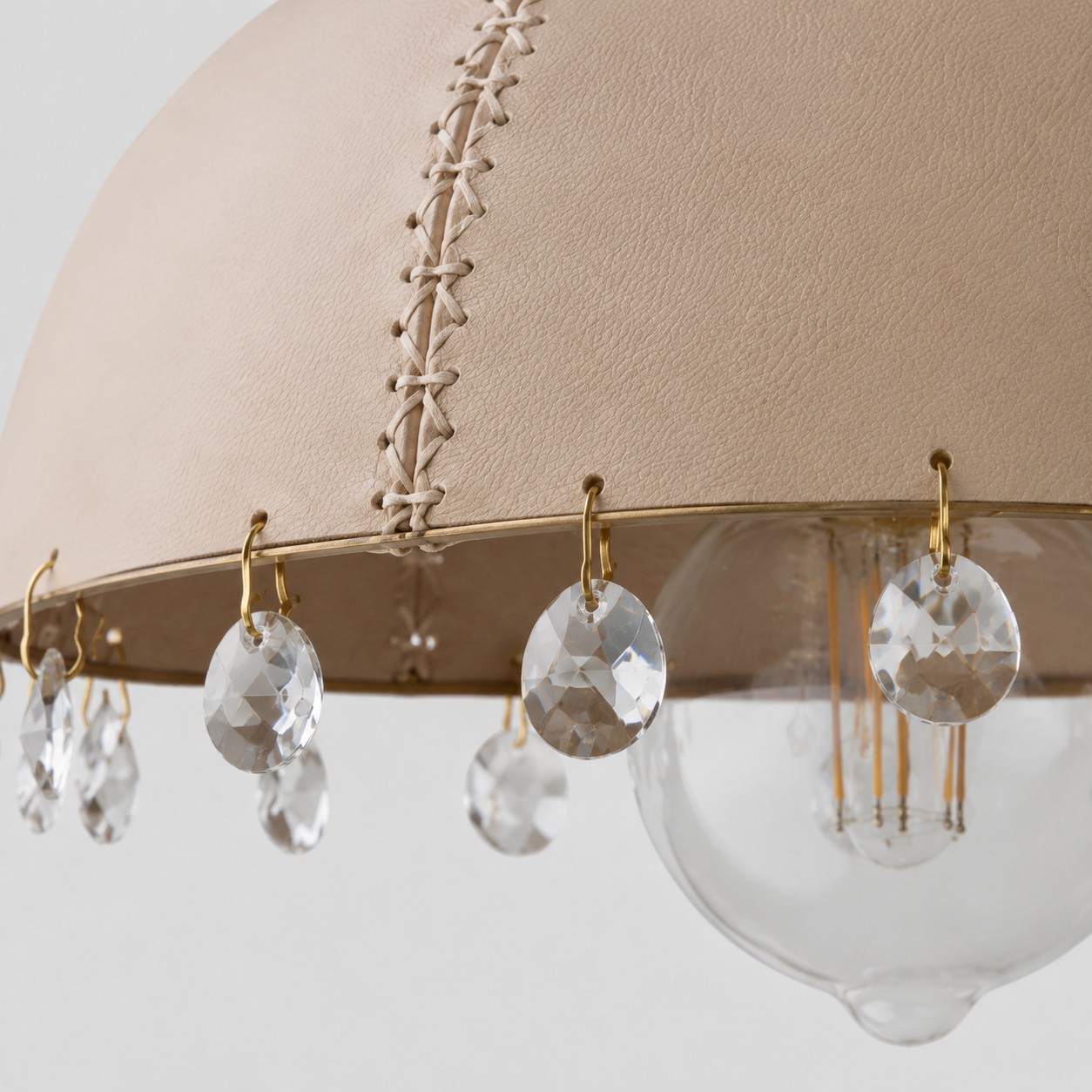 Natural leather shade with clear crystal drops